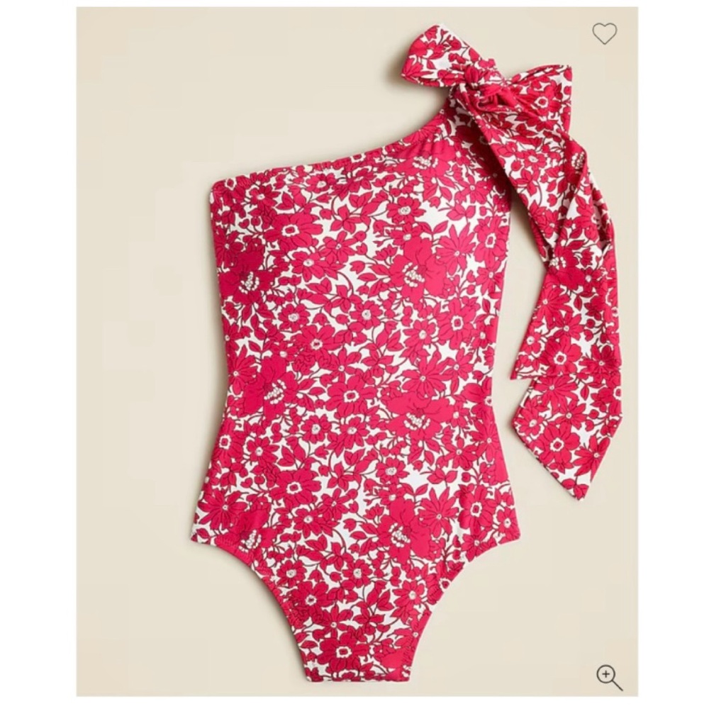 Size 6 JCrew Bow one-shoulder one-piece swimsuit in blushing meadow